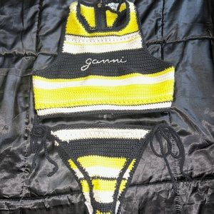 Green and black crochet bikini